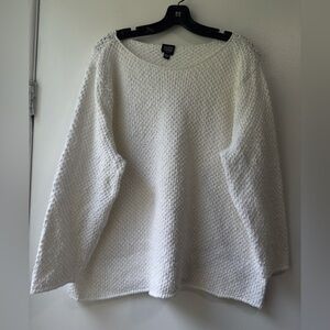 Eileen Fisher White Cotton Blend Jewel-neck Box Sweater